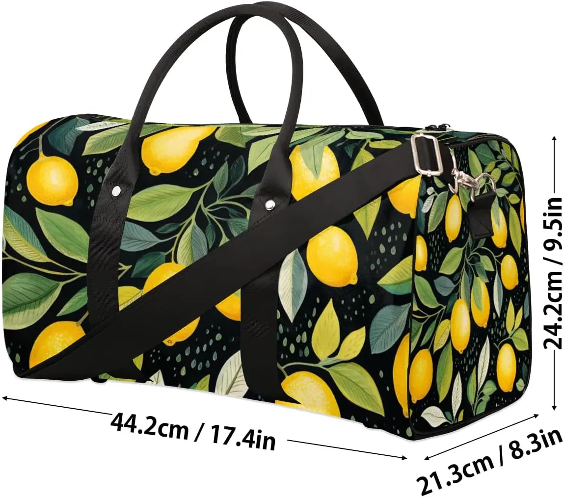 Yellow Lemon Spring Leaf Travel Duffel Bag for Women Men Waterproof Foldable Overnight Weekender Bag Large Capacity Sports Gym Bag