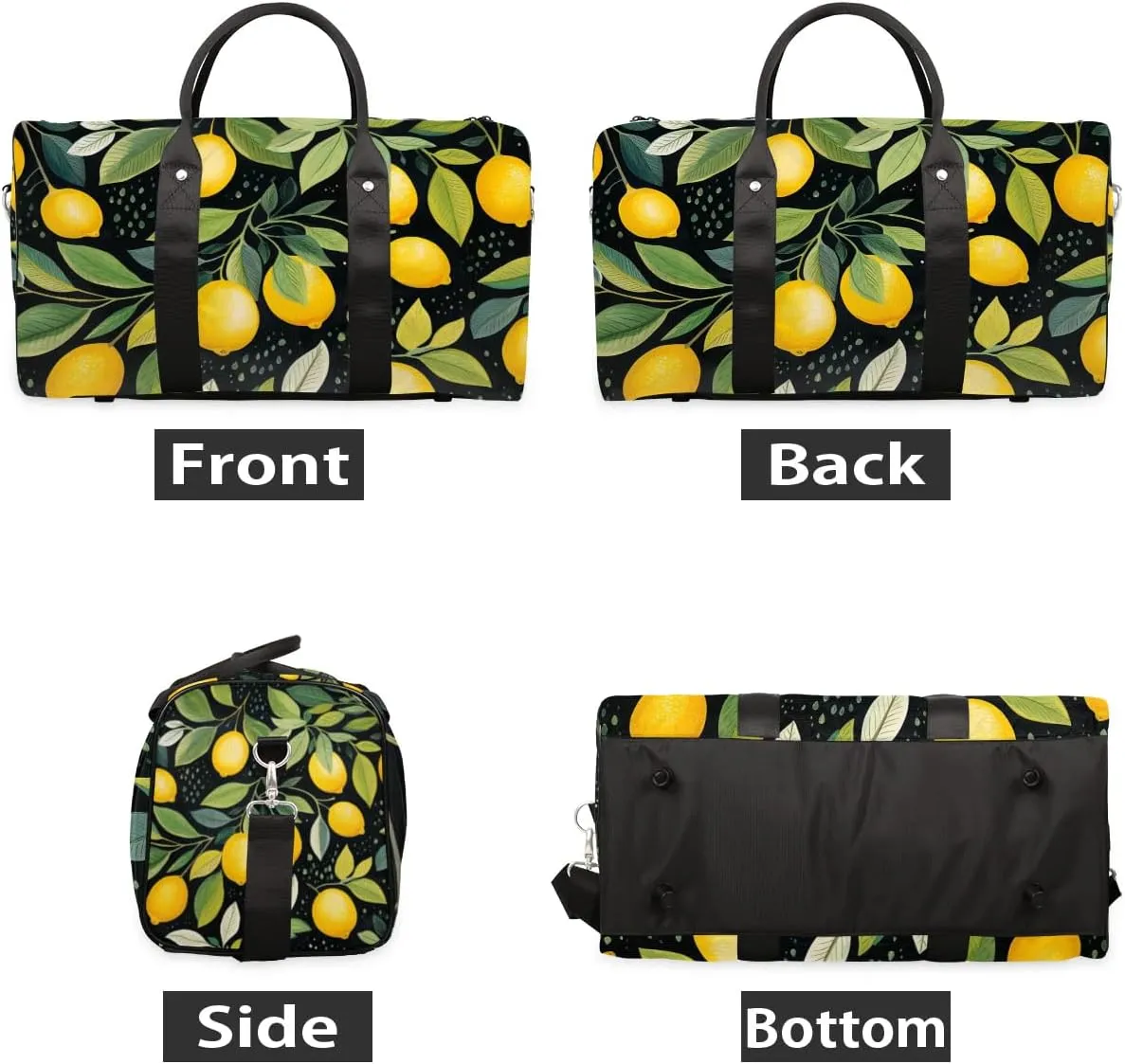 Yellow Lemon Spring Leaf Travel Duffel Bag for Women Men Waterproof Foldable Overnight Weekender Bag Large Capacity Sports Gym Bag