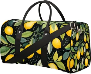 Yellow Lemon Spring Leaf Travel Duffel Bag for Women Men Waterproof Foldable Overnight Weekender Bag Large Capacity Sports Gym Bag