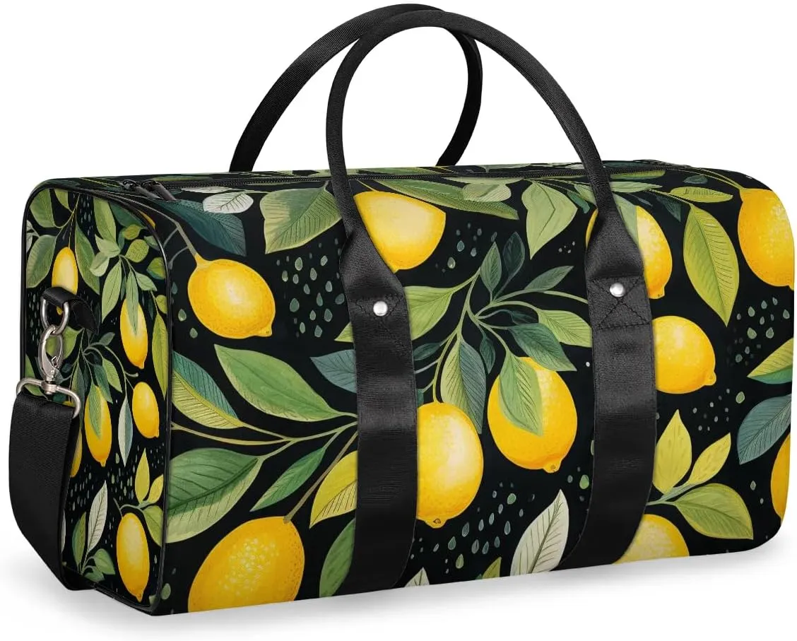 Yellow Lemon Spring Leaf Travel Duffel Bag for Women Men Waterproof Foldable Overnight Weekender Bag Large Capacity Sports Gym Bag