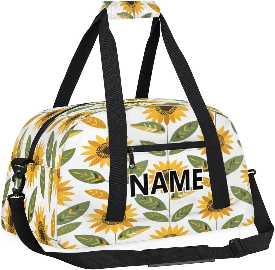 Yellow Sunflower Mini Gym Bag 18 inch for Women Men Waterproof Custom Summer Travel Duffel Bag Carry On Overnight Tote Nurse Bag for Work Fitness Hiking