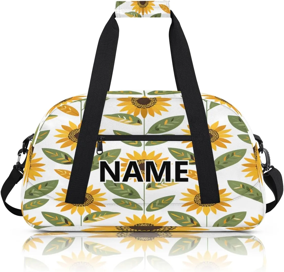 Yellow Sunflower Mini Gym Bag 18 inch for Women Men Waterproof Custom Summer Travel Duffel Bag Carry On Overnight Tote Nurse Bag for Work Fitness Hiking
