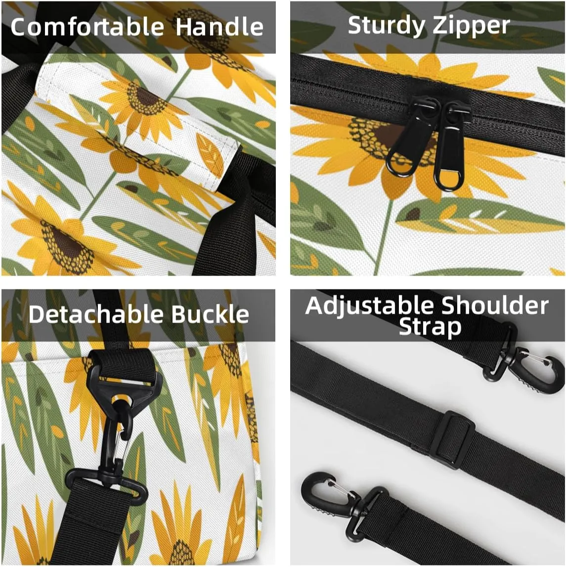 Yellow Sunflower Mini Gym Bag 18 inch for Women Men Waterproof Custom Summer Travel Duffel Bag Carry On Overnight Tote Nurse Bag for Work Fitness Hiking