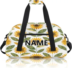 Yellow Sunflower Mini Gym Bag 18 inch for Women Men Waterproof Custom Summer Travel Duffel Bag Carry On Overnight Tote Nurse Bag for Work Fitness Hiking