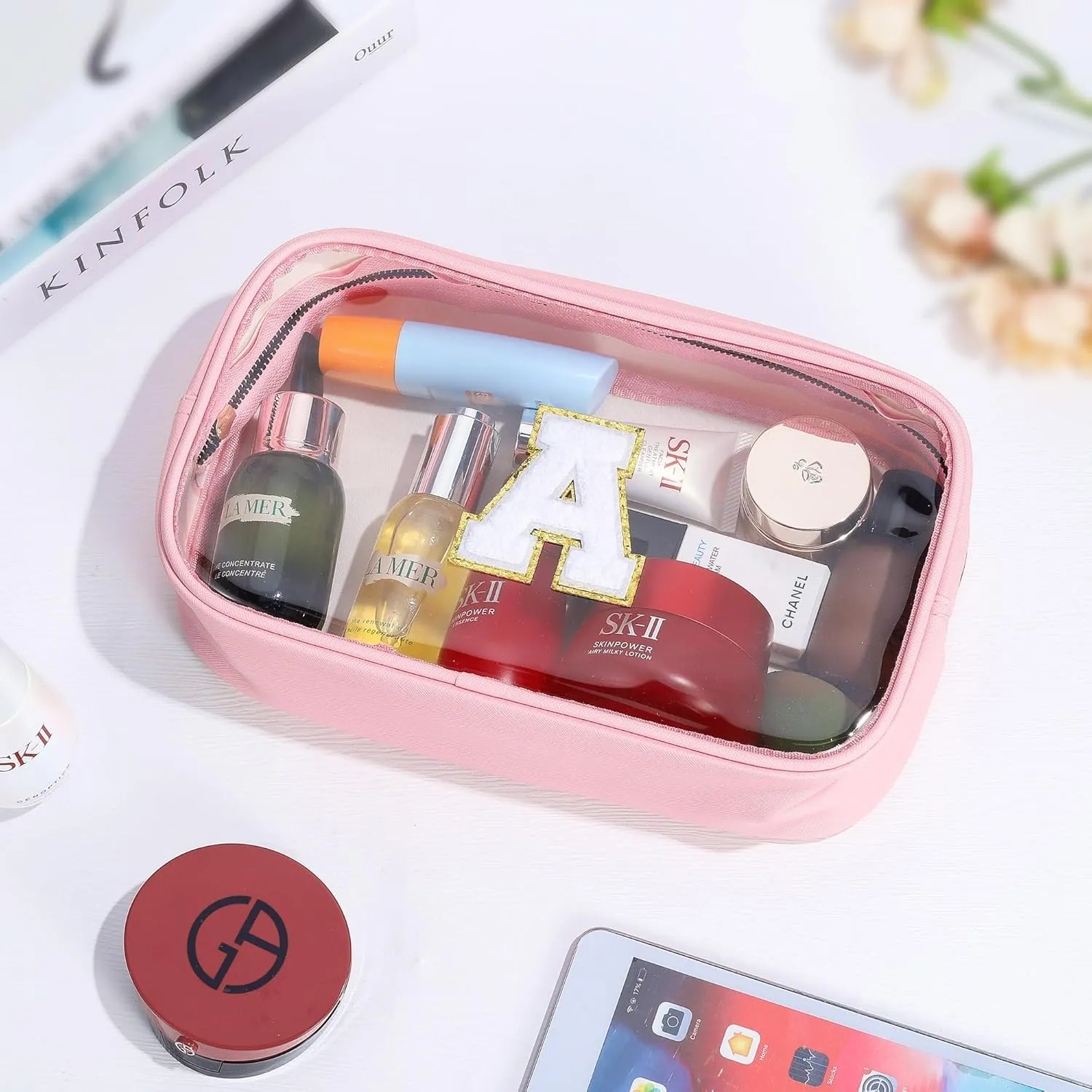 YOOLIFE Graduation Teacher Gifts Initial Clear Makeup Bag Birthday Gift Travel Toiletry Bag Preppy Cosmetic Bag Birthday Gift for Girls Kids Travel Essentials Clear Toiletry Bag A