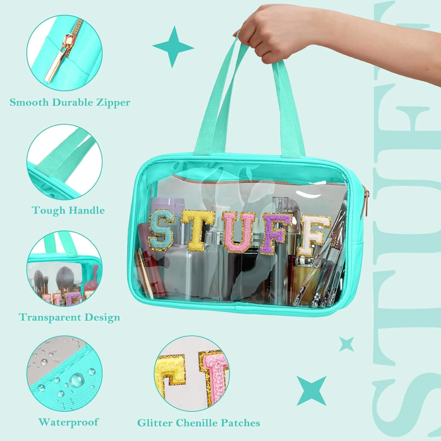 Yowivon Clear Beach Makeup Bag - Big Travel Skincare Toiletry Transparent Waterproof Large Cosmetic Sunscreen Stadium Stuff Bag for Women