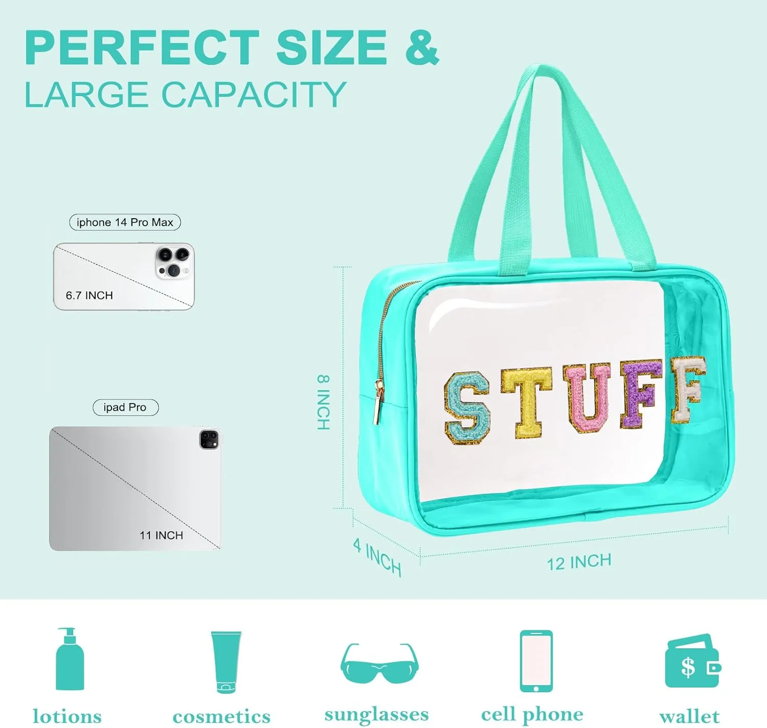 Yowivon Clear Beach Makeup Bag - Big Travel Skincare Toiletry Transparent Waterproof Large Cosmetic Sunscreen Stadium Stuff Bag for Women