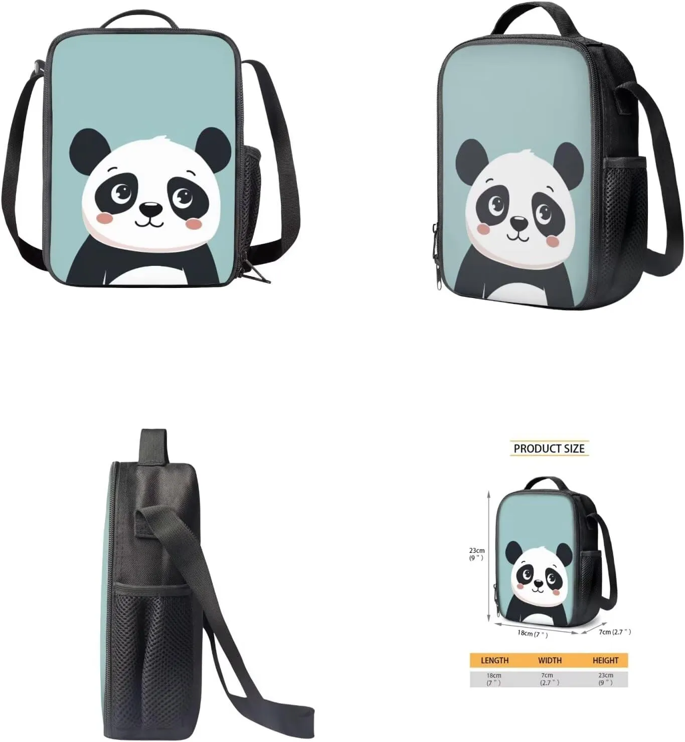 Ystardream Blue Panda Backpack with Lunch Box And Pencil Case,17 inch School Bags for Girls 7-10 Bookbag with Adjustable Straps,Lightweight,Large Capacity,Cute School Backpack for Kids