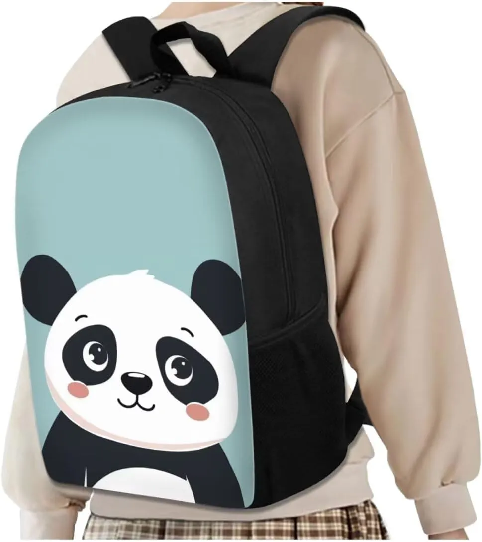 Ystardream Blue Panda Backpack with Lunch Box And Pencil Case,17 inch School Bags for Girls 7-10 Bookbag with Adjustable Straps,Lightweight,Large Capacity,Cute School Backpack for Kids