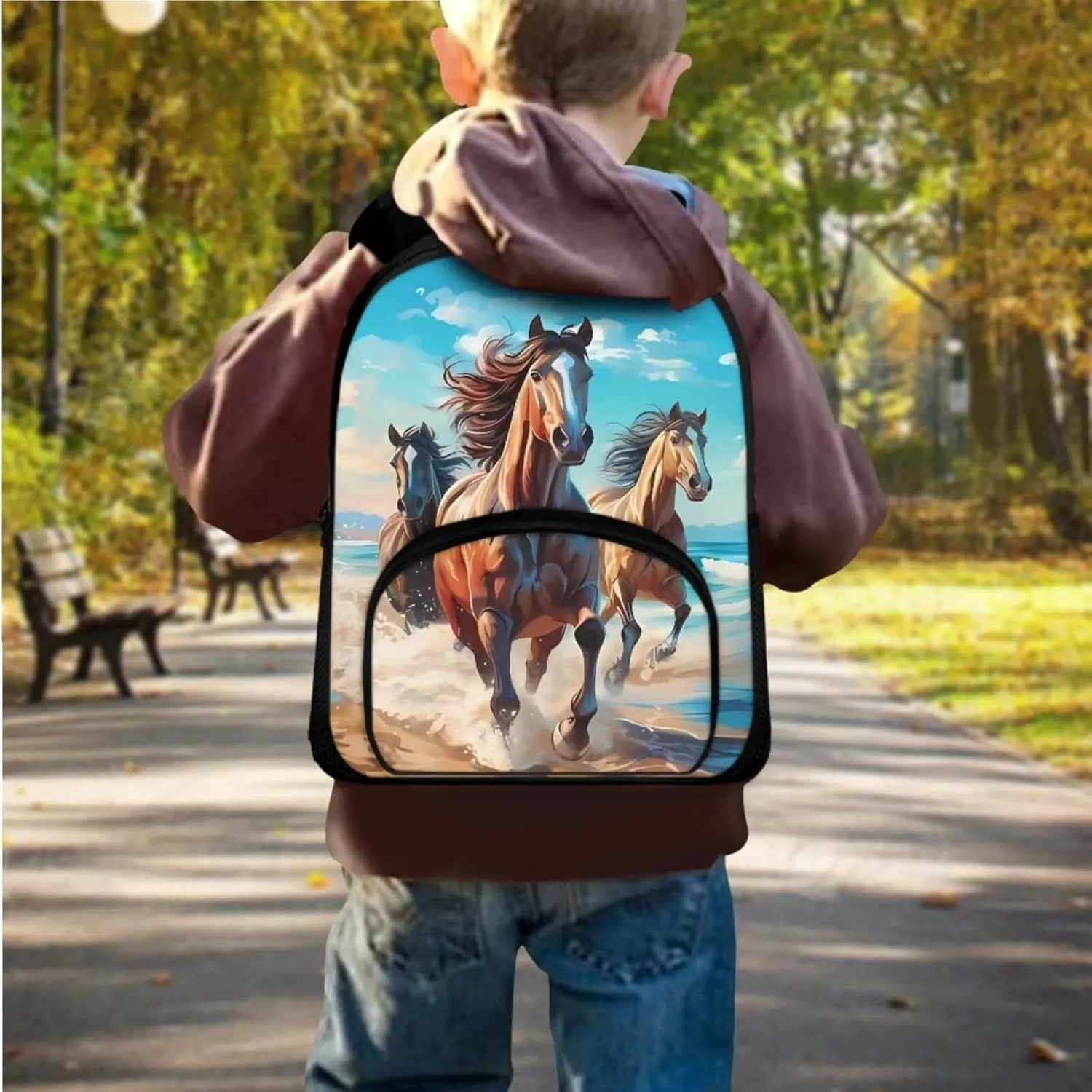 Ystardream Horse Backpack for Girls Bookbag for Girls with Lunch Box Toddler Girl Backpack School Bags Soft Cushion Shoulder Straps Rucksack Daypack 3 Piece Set School Bag School Supplies