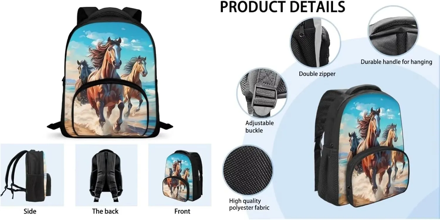 Ystardream Horse Backpack for Girls Bookbag for Girls with Lunch Box Toddler Girl Backpack School Bags Soft Cushion Shoulder Straps Rucksack Daypack 3 Piece Set School Bag School Supplies