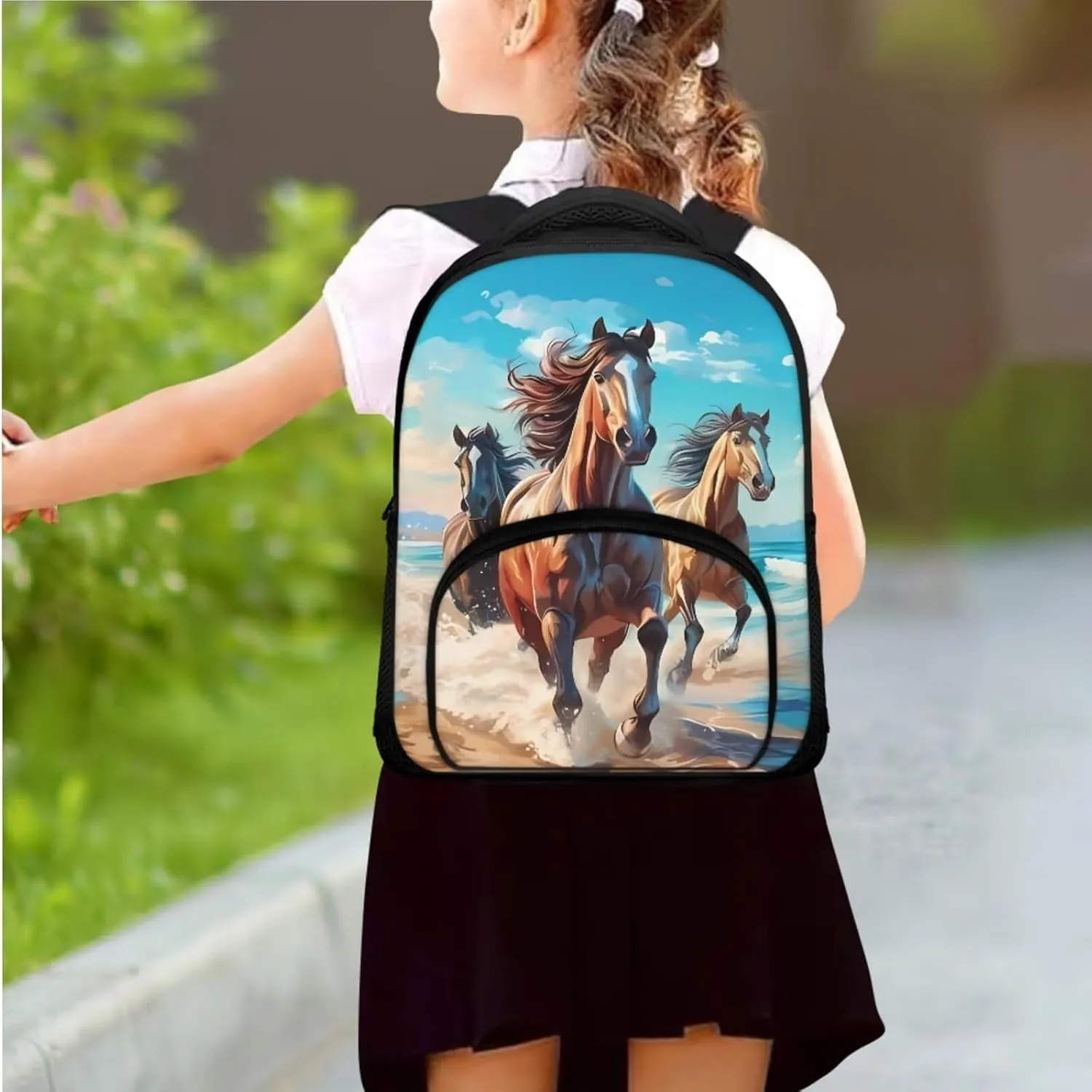 Ystardream Horse Backpack for Girls Bookbag for Girls with Lunch Box Toddler Girl Backpack School Bags Soft Cushion Shoulder Straps Rucksack Daypack 3 Piece Set School Bag School Supplies