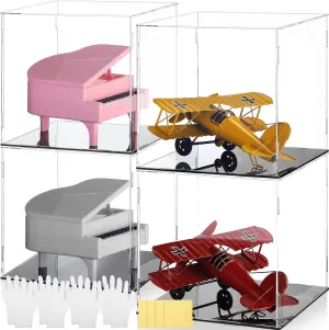 Yungyan 4 Pack 8 x 8 x 8 Inch Clear Acrylic Display Case for Collectibles Self Assembly Acrylic Display Box Action Figure Protective Case for Home Storage Figurines Dustproof Protection Showcase