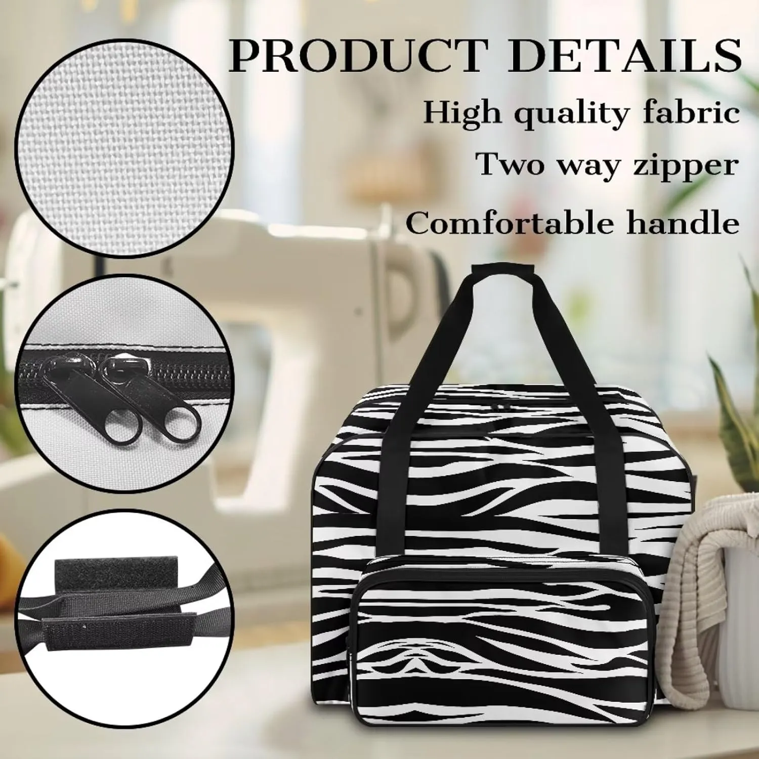 Zebra-Stripe Sewing Machine Case - Universal Sewing Machine Carrying Bag with Storage Pockets Compatible with Multiple Sewing Machines, Measuring 20" x 10" x 13" Sewing Machine Case