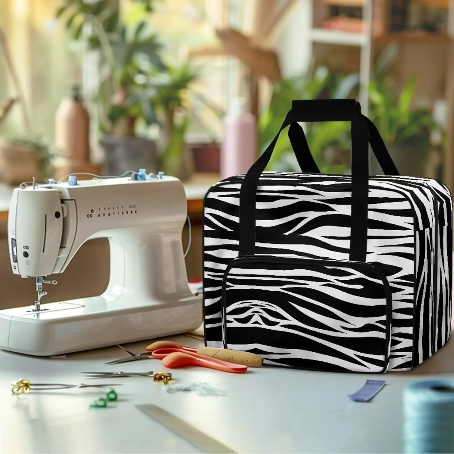 Zebra-Stripe Sewing Machine Case - Universal Sewing Machine Carrying Bag with Storage Pockets Compatible with Multiple Sewing Machines, Measuring 20" x 10" x 13" Sewing Machine Case