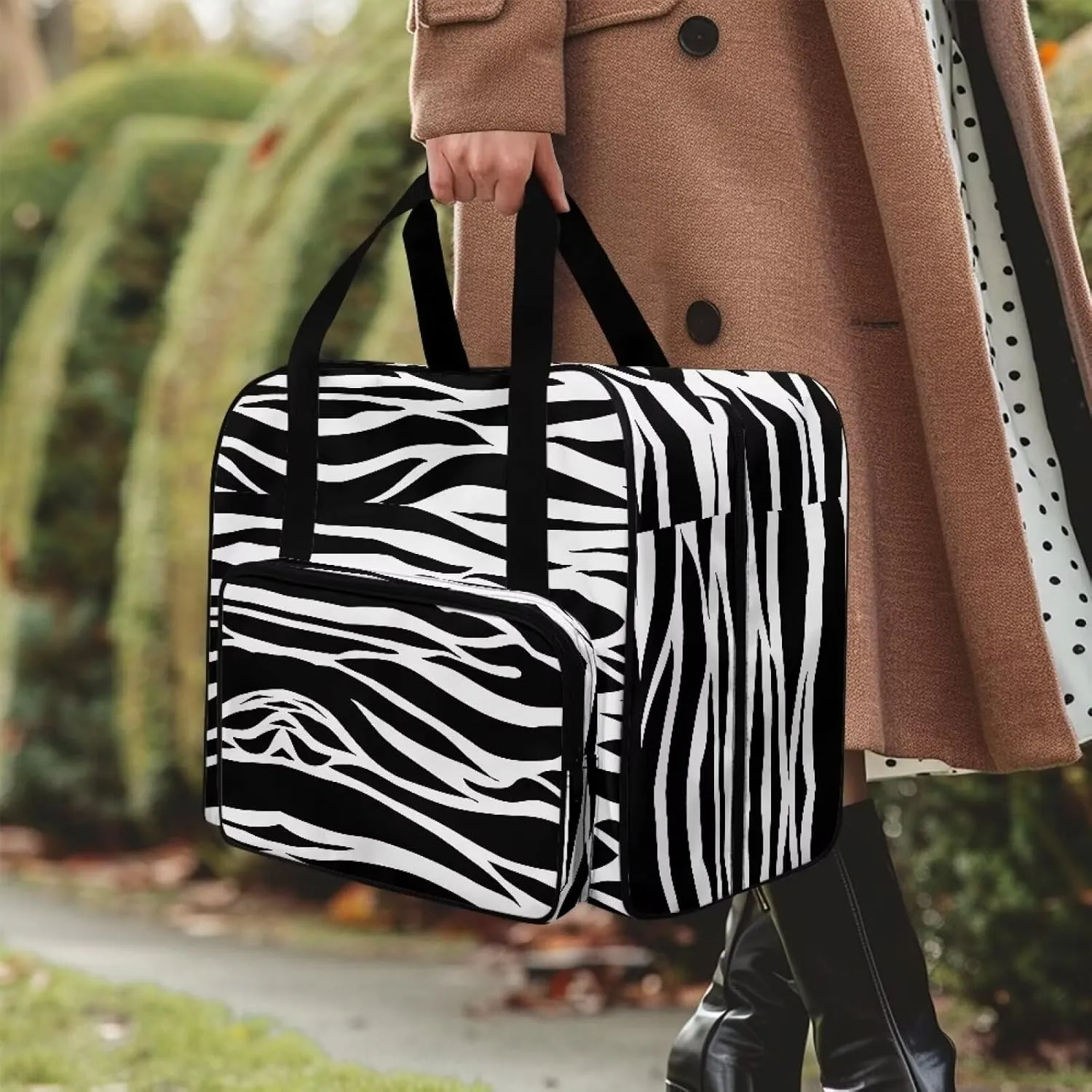 Zebra-Stripe Sewing Machine Case - Universal Sewing Machine Carrying Bag with Storage Pockets Compatible with Multiple Sewing Machines, Measuring 20" x 10" x 13" Sewing Machine Case