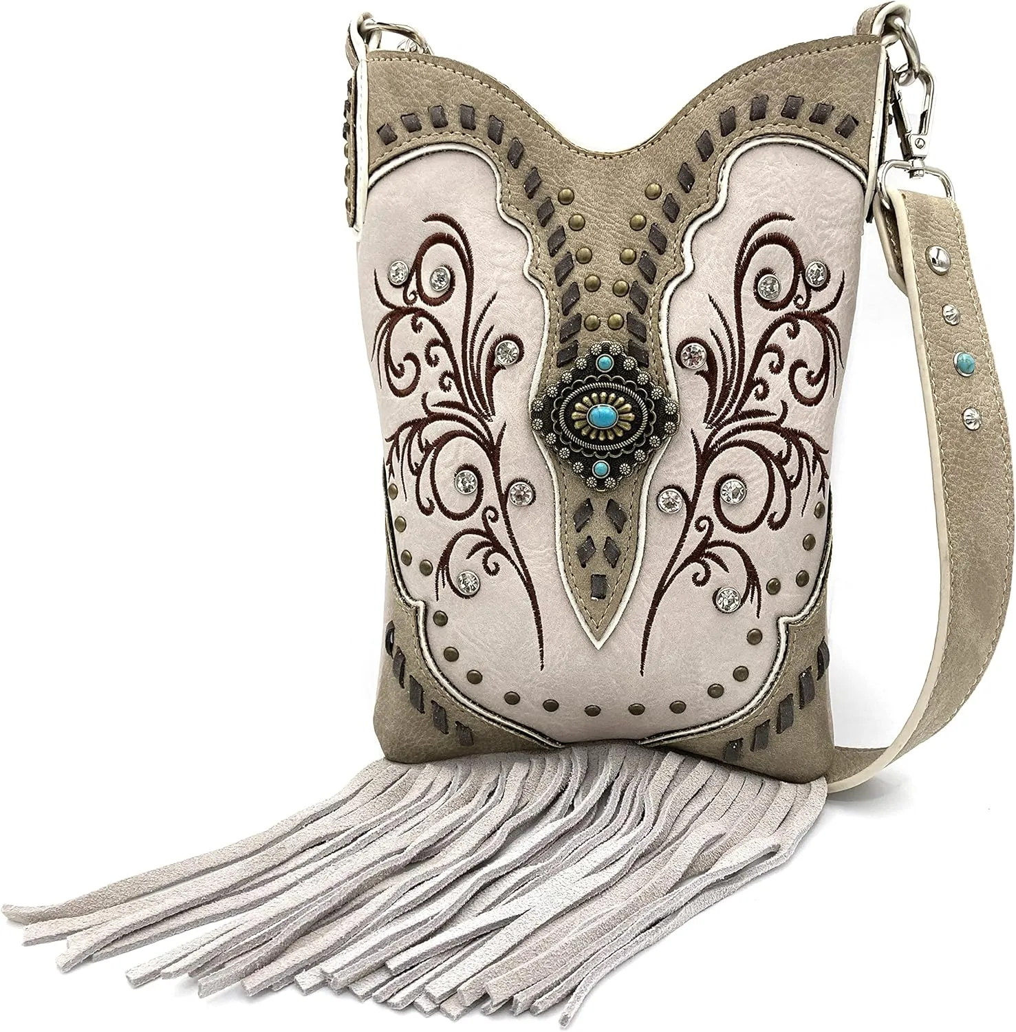 Zelris Victoria Turquoise Concho Fringe Western Country Women Crossbody Messenger Pouch