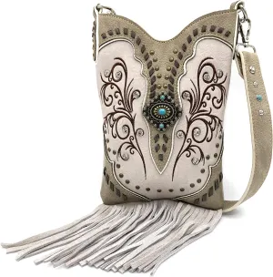 Zelris Victoria Turquoise Concho Fringe Western Country Women Crossbody Messenger Pouch
