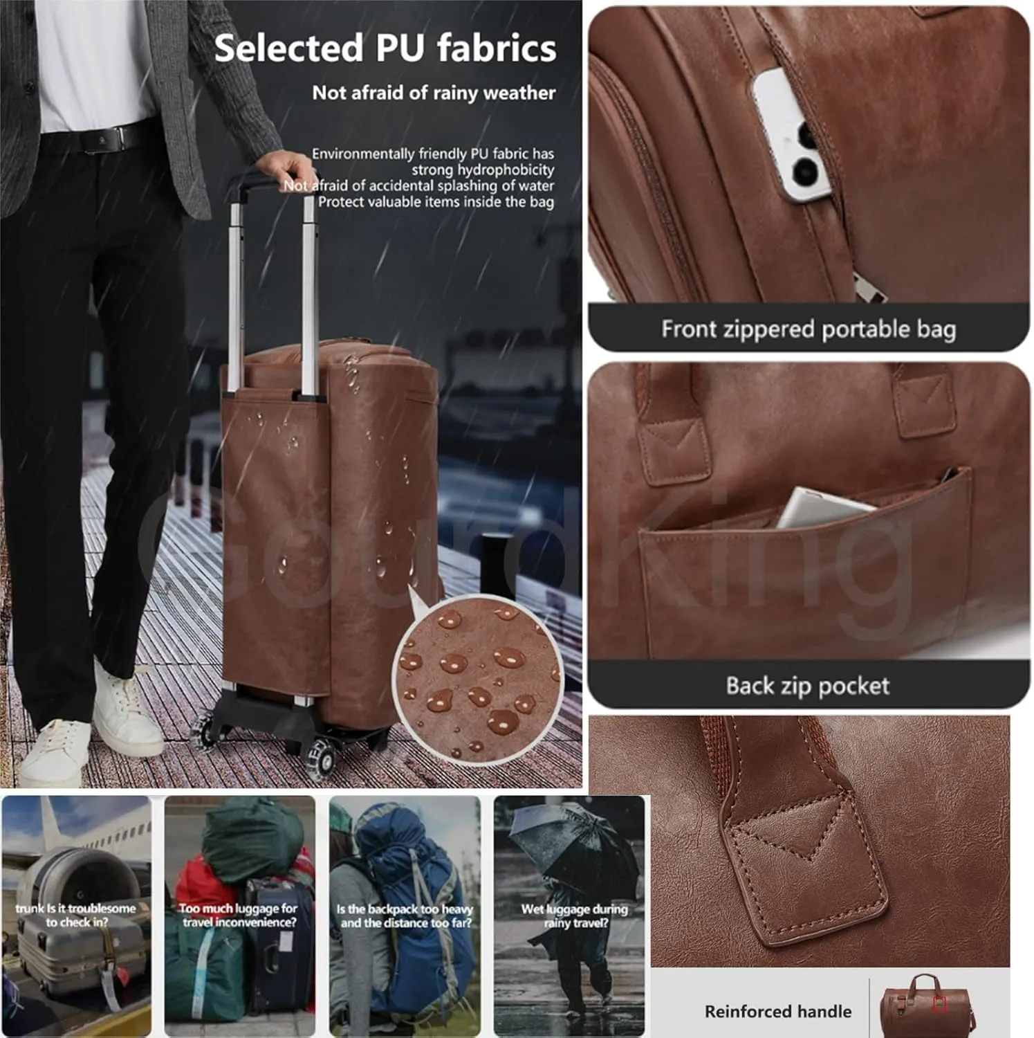 Zentotex Foldable Travel Bag, Zentotex Deluxe Foldable Travel Bag, High Capacity Folding Suit Luggage (BROWN(with wheels))