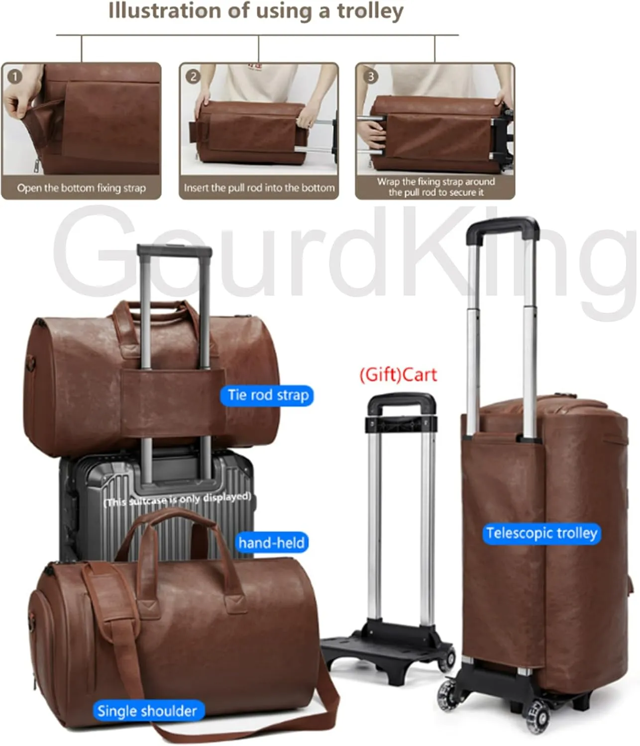 Zentotex Foldable Travel Bag, Zentotex Deluxe Foldable Travel Bag, High Capacity Folding Suit Luggage (BROWN(with wheels))
