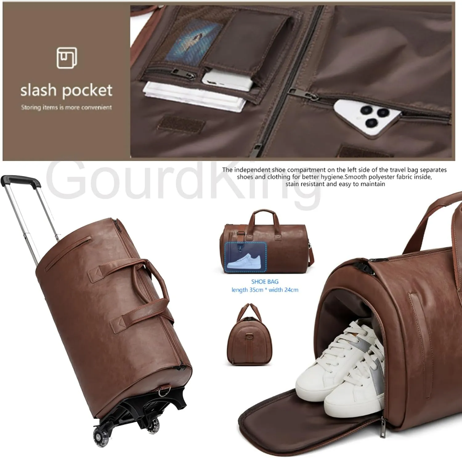 Zentotex Foldable Travel Bag, Zentotex Deluxe Foldable Travel Bag, High Capacity Folding Suit Luggage (BROWN(with wheels))