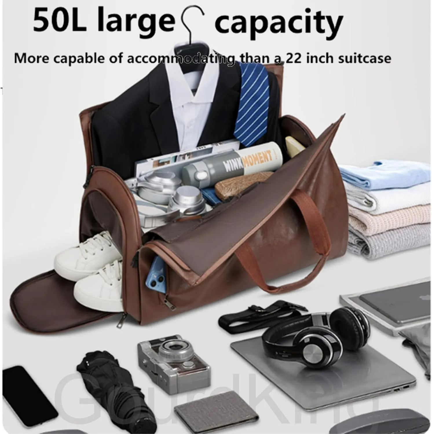 Zentotex Foldable Travel Bag, Zentotex Deluxe Foldable Travel Bag, High Capacity Folding Suit Luggage (BROWN(with wheels))