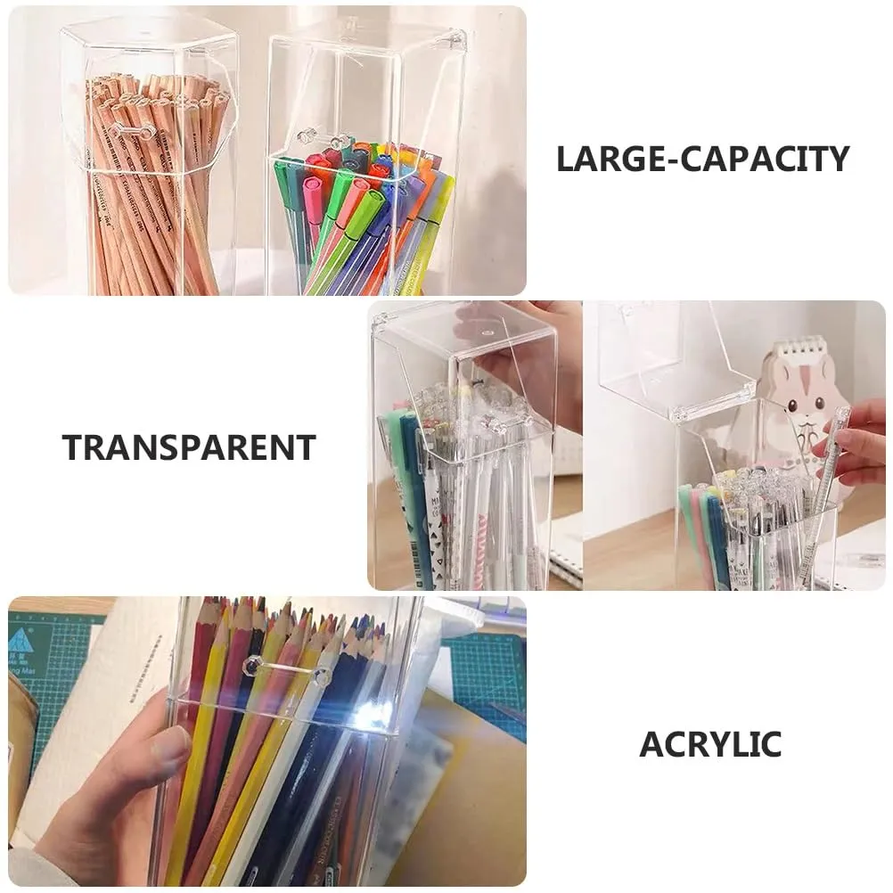 Zerodeko 2Pcs Acrylic Makeup covered makeup brush holder with lid clear makeup organizer cosmetic brush holder with lid cosmetic brush storage box desktop storage organizer acrylic desk organizer pen