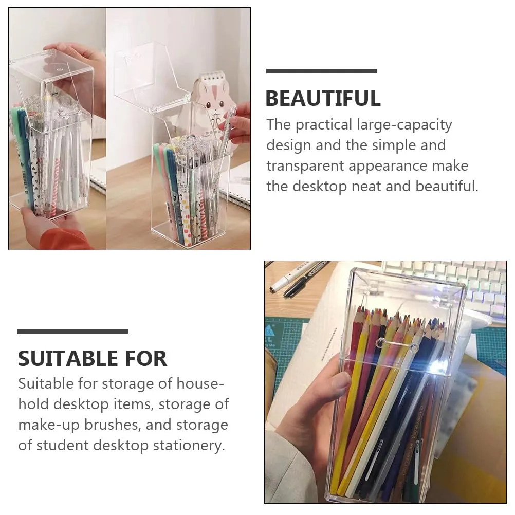 Zerodeko 2Pcs Acrylic Makeup covered makeup brush holder with lid clear makeup organizer cosmetic brush holder with lid cosmetic brush storage box desktop storage organizer acrylic desk organizer pen