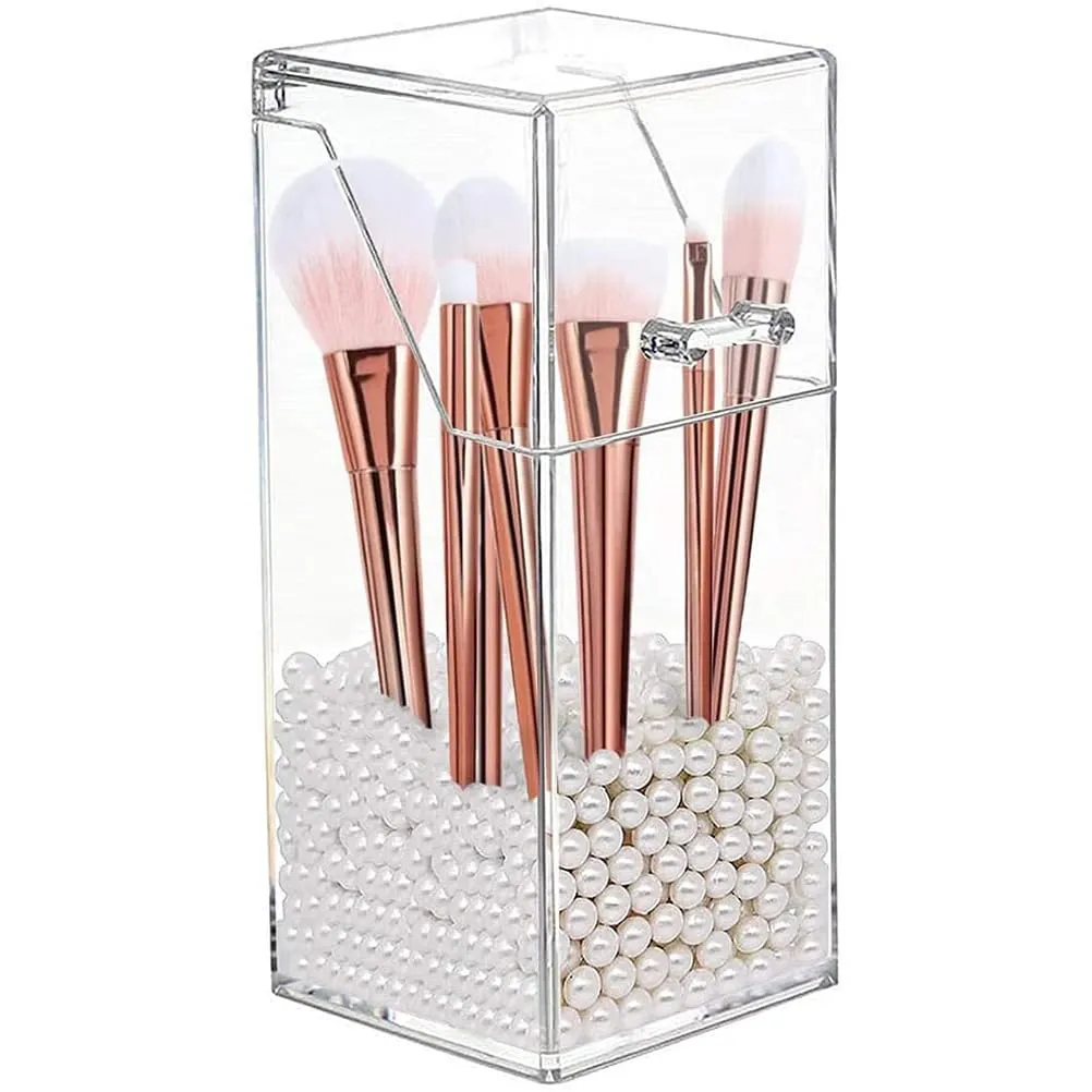 Zerodeko 2Pcs Acrylic Makeup covered makeup brush holder with lid clear makeup organizer cosmetic brush holder with lid cosmetic brush storage box desktop storage organizer acrylic desk organizer pen