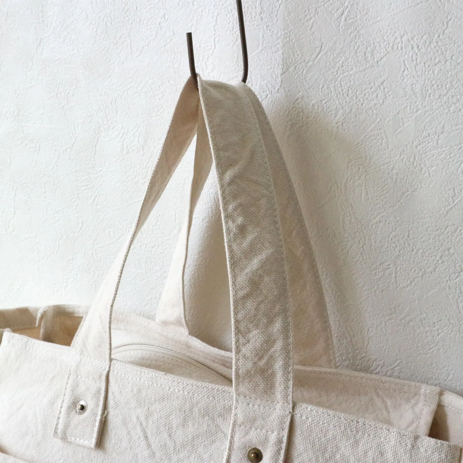 ZIP BOX Tote Bag Cotton100% Canvas Zipper Fastener japan Washable Outer Pocket Sholder hand Bag (VC-24)