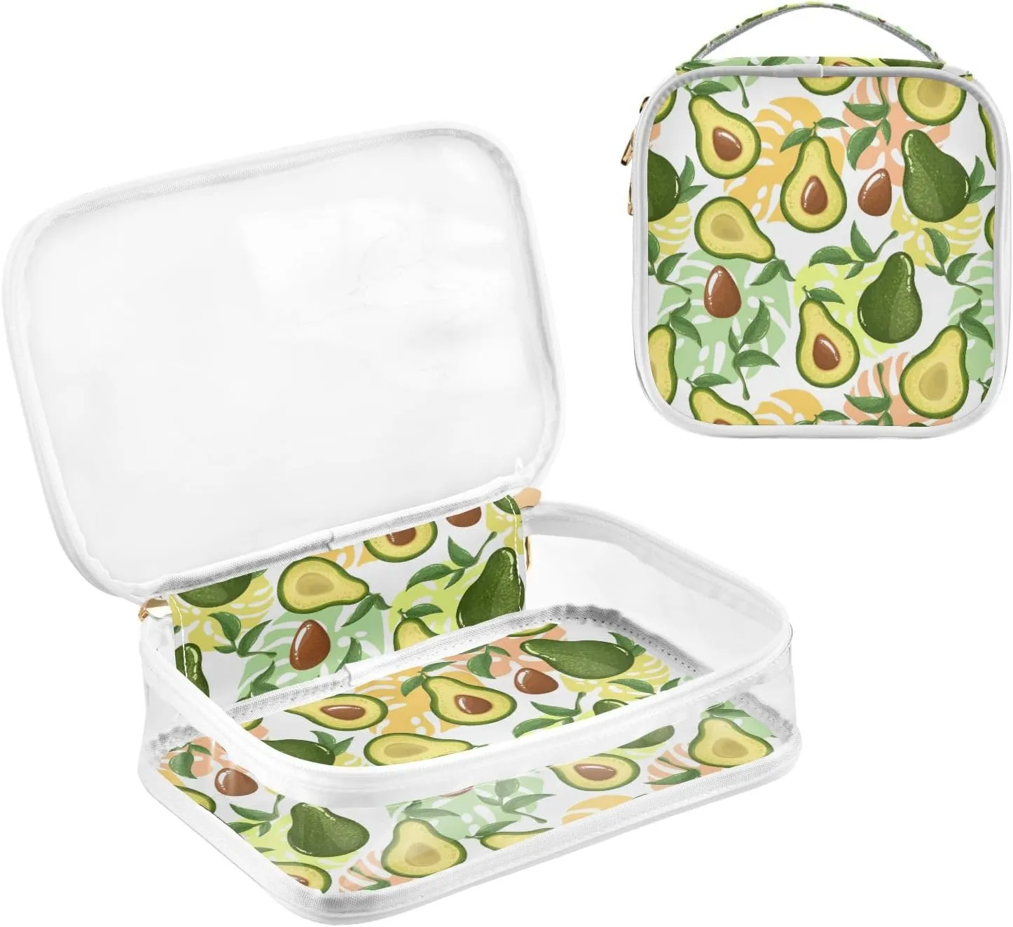 ZZKKO Clear Makeup Bags Avocado Pattern Travel Toiletry Bag Makeup Pouch Portable Transparent Waterproof Cosmetic Bag with Zipper & Handle for Women Men 2 Pack
