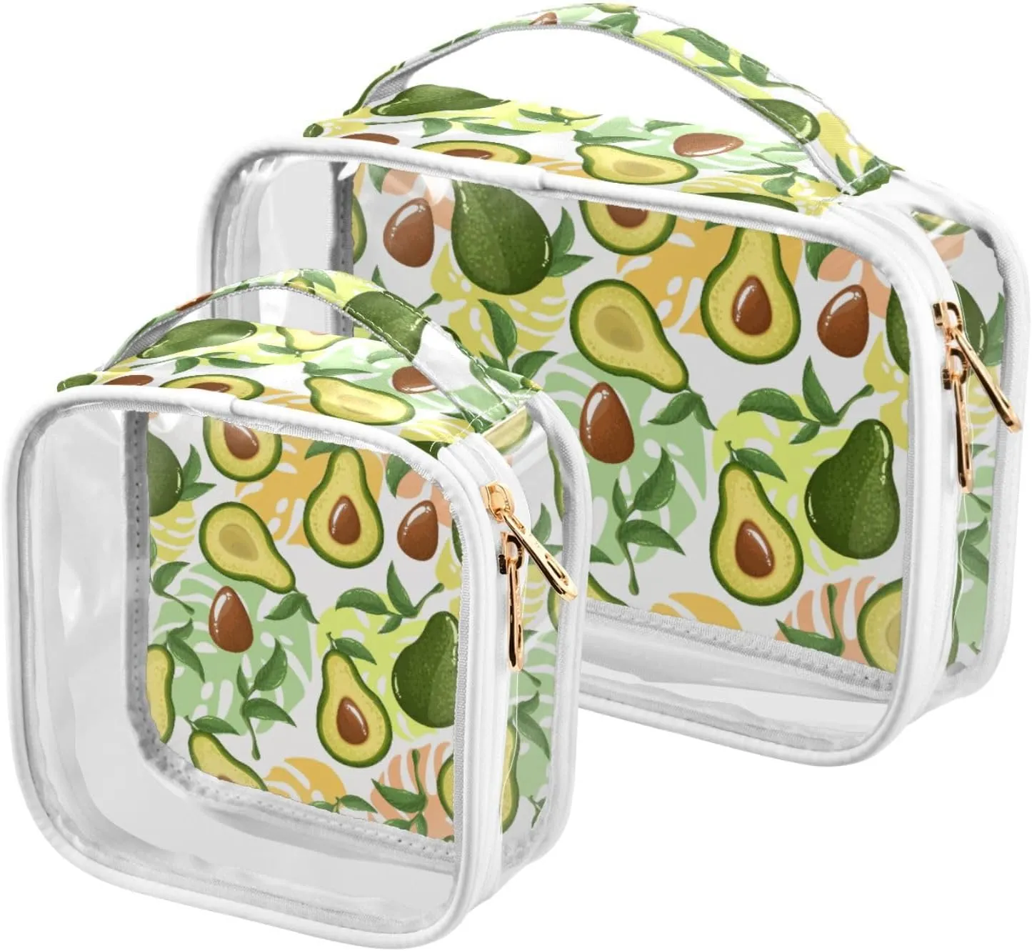 ZZKKO Clear Makeup Bags Avocado Pattern Travel Toiletry Bag Makeup Pouch Portable Transparent Waterproof Cosmetic Bag with Zipper & Handle for Women Men 2 Pack