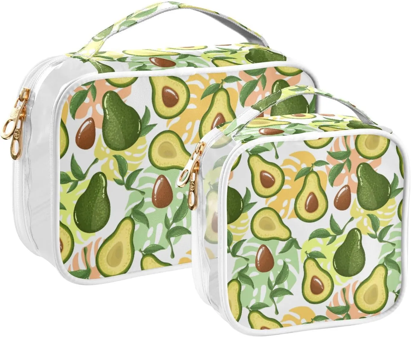 ZZKKO Clear Makeup Bags Avocado Pattern Travel Toiletry Bag Makeup Pouch Portable Transparent Waterproof Cosmetic Bag with Zipper & Handle for Women Men 2 Pack