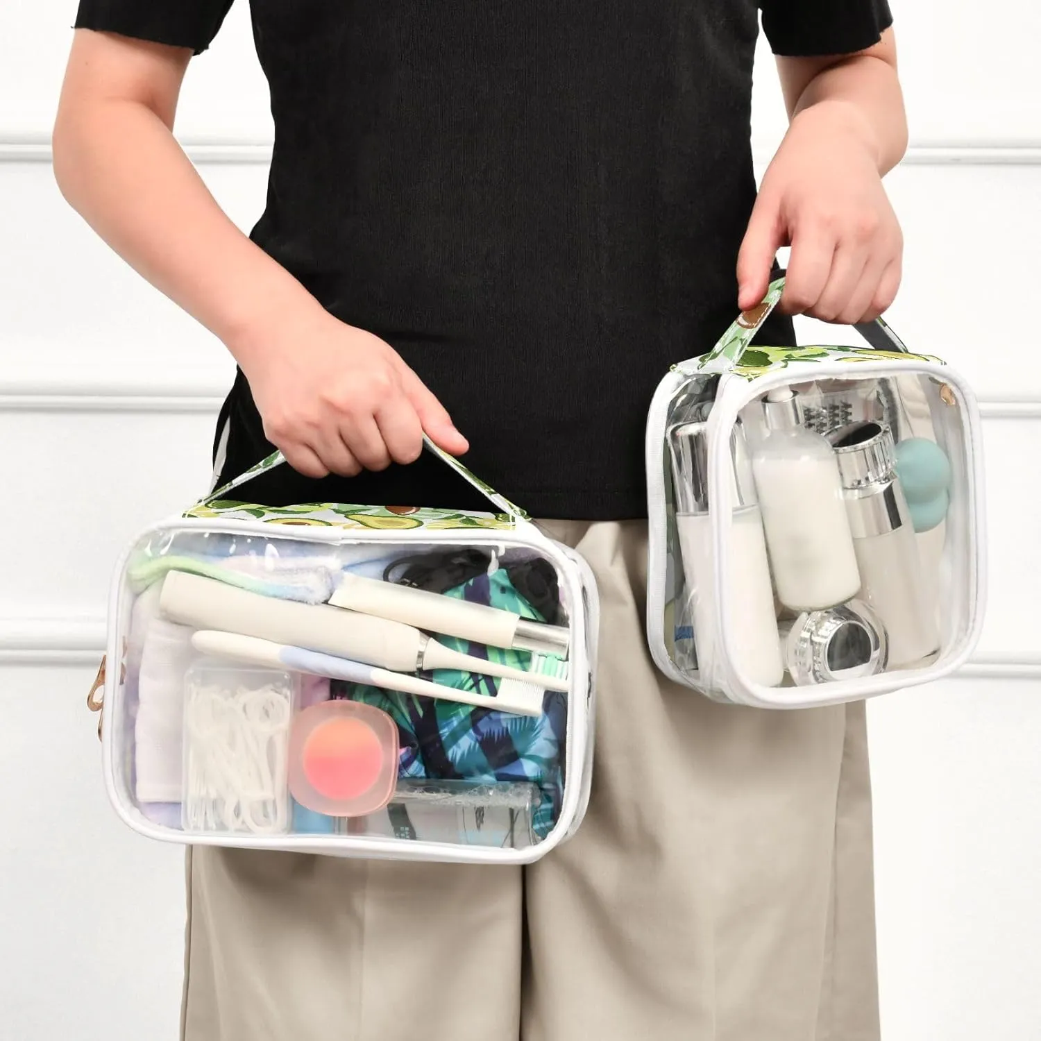 ZZKKO Clear Makeup Bags Avocado Pattern Travel Toiletry Bag Makeup Pouch Portable Transparent Waterproof Cosmetic Bag with Zipper & Handle for Women Men 2 Pack