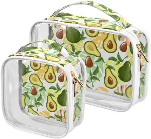 ZZKKO Clear Makeup Bags Avocado Pattern Travel Toiletry Bag Makeup Pouch Portable Transparent Waterproof Cosmetic Bag with Zipper & Handle for Women Men 2 Pack